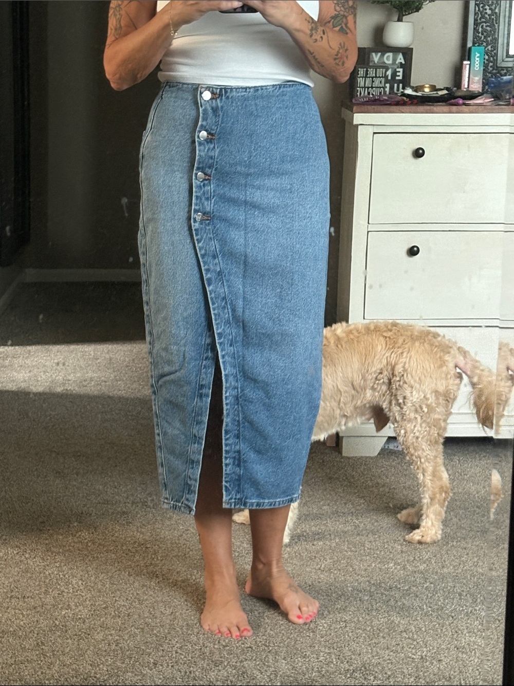 Women’s Zara Classic Side Button-Front Denim Midi Skirt size medium